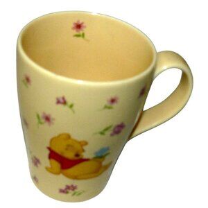 Rare Winnie The Pooh Floral Disney Mug Yellow Ceramic 14 Oz Coffee Tea Cup